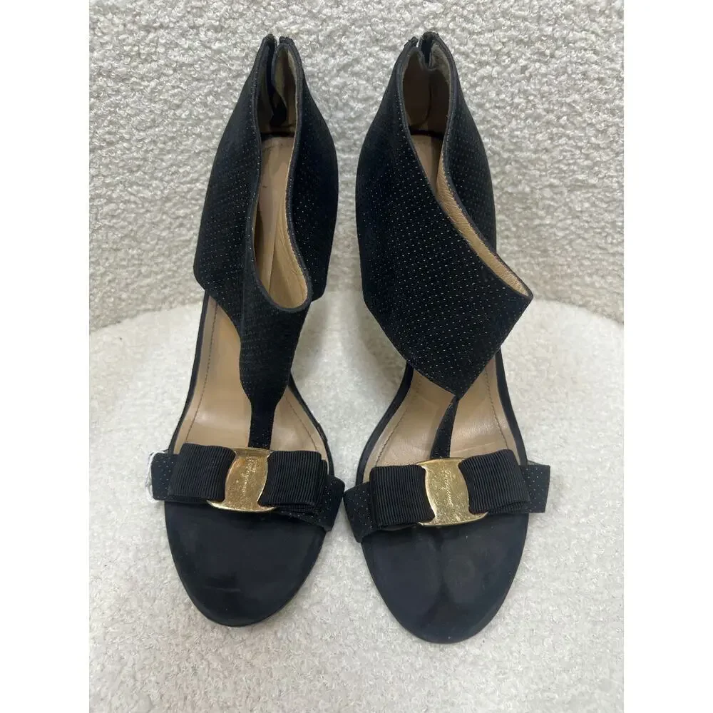 Salvatore Ferragamo Black Suede Heels - Women's Size 37.5